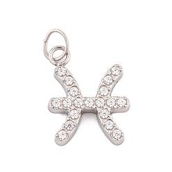 Рыбы 316 микро нержавеющей стали прокладывать Цирконом подвески, с прыжковых колец, цвет нержавеющей стали, 12 очарование созвездия, Рыбы, 9.5x9.5x2.5 мм, отверстие : 2.5 мм
