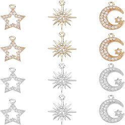 Platinum & Light Gold 12 шт 6 стиль стойка покрытие латунь микро паве кубический цирконий подвески, долговечный, разнообразные, платина и светлое золото, 13.5~15x12~13.5x2~3 мм, отверстие : 1~1.2 мм, 2 шт / стиль