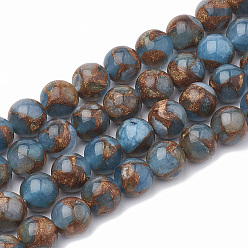 Light Blue Natural Chalcedony Beads Strands, Imitation Gold Clinquant Stone, Dyed & Heated, Round, LightBlue, 6~7mm, Hole: 1mm, about 60~67pcs/strand, 15.7 inch