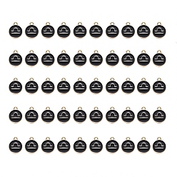 Libra Alloy Enamel Pendants, Flat Round with Constellation, Light Gold, Black, Libra, 15x12x2mm, Hole: 1.5mm, 50pcs/Box