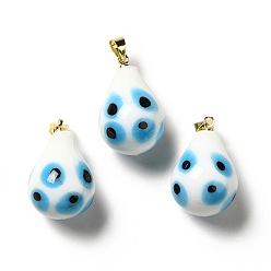 Белый Ручной зла подвески бусины глаз, с реечной обшивкой латунными выводами, долговечный, слезинка, белые, 22.5~24x15~16 мм, отверстие : 3.5 мм