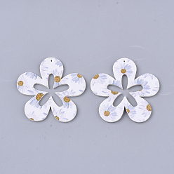 Weiß Pu-Leder große Anhänger, doppelseitiges Gänseblümchenmuster, Blume, weiß, 50x51x2 mm, Bohrung: 1 mm
