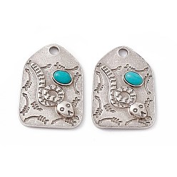Antique Silver Synthetic Turquoise Pendants, Arch Charms with Snake, with Rack Plating Alloy Findings, Antique Silver, 29x20x3mm, Hole: 3mm