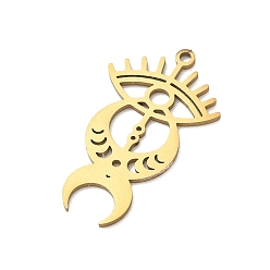 Oro 201 colgantes de acero inoxidable, luna con amuletos de ojos, dorado, 28.5x16.5x1 mm, agujero: 1.5 mm