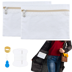 White DIY Sewing Pocket Kit, Including 2Pcs Rectangle Canvas Cloth Packing Pouches Zipper Bags and 2 Bags DIY Sewing Thread and Needles, White, 16x22x0.4cm