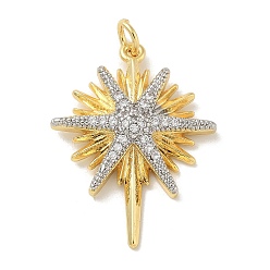 Настоящее золото 18K Латунные микро проложить кубического циркония подвески, без кадмия и без свинца, астеризм чары, с целью перехода в кольце, реальный 18 k позолоченный, 27.5x21x4 мм, отверстие : 3 мм