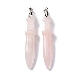 Розовый Кварц Естественно розового кварца большие кулоны, меч прелести, с реечным покрытием из латуни платинового цвета с защелкой на дужках, без свинца и без кадмия, 69.5x14.5x12.5 мм, отверстие : 6x4 мм