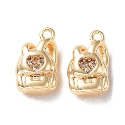Real 18K Gold Plated Rack Plating Brass Micro Pave Cubic Zirconia Pendants, Schoolbag Charm, Real 18K Gold Plated, 12x7x4mm, Hole: 1.2mm