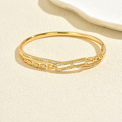 Oval Brass Micro Pave Clear Cubic Zirconia Hinged Cuff Bangles for Women, Golden, Oval, Inner Diameter: 1.97 inch(5cm)
