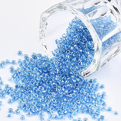 Royal Blue 6/0 Glass Seed Beads, Inside Colours, Round Hole, Round, Transparent Colours Rainbow, Royal Blue, 6/0, 4~5x2.5~4.5mm, Hole: 1.2mm, about 4500pcs/bag