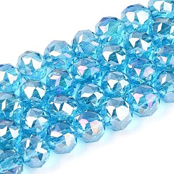 Темно-Голубой Нити из прозрачных круглых бусин с цветным покрытием ab, граненые, глубокое синее небо, 7.5~8.5x7~7.5 мм, отверстие : 1.2~1.6 мм, около 25~26 шт / нитка, 6.89~7.48'' (17.5~19 см)