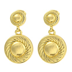 Настоящее золото 18K Плоские круглые серьги-гвоздики из латуни с покрытием стойки, без кадмия и без свинца, реальный 18 k позолоченный, 30x17 мм