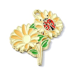 Цветок Подвески из эмали и сплава, очарование божьей коровки, золотые, цветок, 30.5x29x2 мм, отверстие : 2 мм