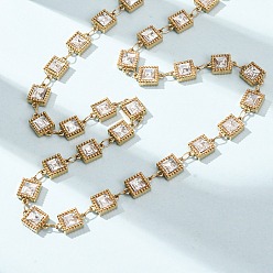 Square 304 Stainless Steel Glass Link Chain Necklaces, Clear, Ion Plating(IP), Golden, Square, 14.57 inch(37cm), Link: 10x6.5x3mm