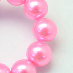 Hot Pink Baking Painted Pearlized Glass Pearl Round Bead Strands, Hot Pink, 6~7mm, Hole: 1mm, about 145pcs/strand, 31.4 inch