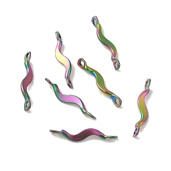 Rainbow Color Ионное покрытие (IP) 304 подвески для соединителей из нержавеющей стали, витая бар, Радуга цветов, 15x2x3 мм, отверстие : 1.2 мм