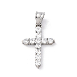 Нержавеющая Сталь Цвет 304 кубический стальные подвески из нержавеющей диоксида циркония, крест прелести, цвет нержавеющей стали, 24~25.5x16~17x3~3.5 мм, отверстие : 5.5x4.5 мм
