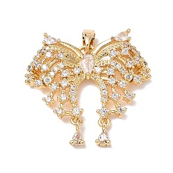 Golden Brass Micro Pave Clear Cubic Zirconia Pendants, Butterfly Charms, Golden, 27x28x4mm, Hole: 3x5mm