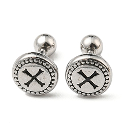 Antique Silver 304 Stainless Steel Stud Earrings, Cartilage Earrings, Cross, Antique Silver, 8mm