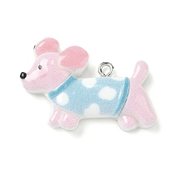 Pink Подвески в виде милых собак из непрозрачной смолы, с платиновыми железными петлями, розовые, 22.5x32x7 мм, отверстие : 1.8 мм