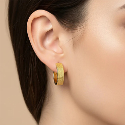 Real 18K Gold Plated 304 Stainless Steel Hoop Earrings for Women, Round, Real 18K Gold Plated, 16x16mm