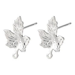 Platin Farbe Shegrace Messing-Ohrstecker-Verschlüsse, Ahornblatt, mit Schleife, cadmiumfrei und bleifrei und nickelfrei, langlebig überzogen, Platin Farbe, 16x12 mm, Bohrung: 1 mm, Stift: 11x0.7 mm