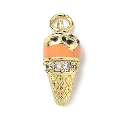 Легкий Лосось Латунные микро проложить кубического циркония подвески, с эмалью, долговечный, стойки покрытие, без свинца и без кадмия, мороженое прелести, реальный 18 k позолоченный, светлый померанцевый, 18.5x9x8 мм, отверстие : 3 мм