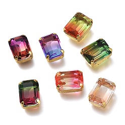 (52) Непрозрачная лаванда Шить на горный хрусталь, стекло горный хрусталь, с золотыми тонами латунных зубьев, аксессуары для одежды, прямоугольные, граненые, разноцветные, 14x10x7.5 мм, отверстие : 1 мм