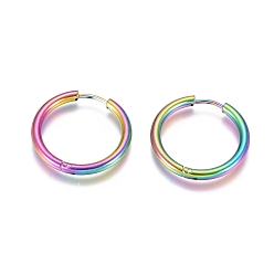 Rainbow Color Ионное покрытие (ip) 304 серьги-кольца из нержавеющей стали, с 316 хирургическим стержнем из нержавеющей стали, кольцо, Радуга цветов, 23x2.5 мм, 10 датчик, штифты : 0.9 мм