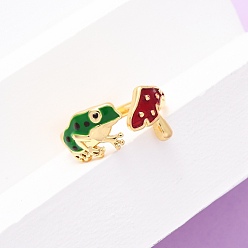 Настоящее золото 18K Манжеты с латунной эмалью, лягушка с грибом, реальный 18 k позолоченный, 2 мм, внутренний диаметр: 17 мм