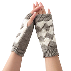 Gray Polyacrylonitrile Fiber Yarn Knitting Fingerless Gloves, Two Tone Winter Warm Gloves with Thumb Hole, Gray & White, 200x100mm