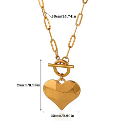 Golden 304 Stainless Steel Pendant Necklaces with OT Clasps, Heart, Golden, 15.75 inch(40cm), pendant: 25x23mm