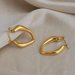 Золотой Полые самородки 304 серьги-кольца из нержавеющей стали, золотые, 28x22.5x5 мм