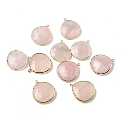 Розовый Кварц Природного розового кварца подвески, с золотым латунным краем, граненые, слеза, 28x25x6 мм, отверстие : 1.6 мм