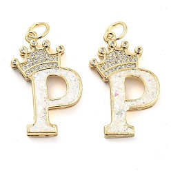 Letter P Латунные микропаве прозрачные подвески с фианитом, без кадмия и без свинца, с синтетическим опалом, реальный 18 k позолоченный, с целью перехода в кольце, Письмо P, 26.5~33x14~23.5x3.5~4.5 мм, отверстие : 4.5 мм