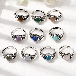 Смешанные камни Кольца из натурального драгоценного камня, медные кольца, античное серебро, 11 мм, внутренний диаметр: 18~19 мм