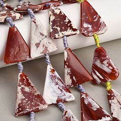 Dark Red Natural Fire Crackle Agate Beads Strands, Dyed & Heated, Triangle, Dark Red, 32.5~36x26.5~29.5x6~7.5mm, Hole: 2mm, about 9pcs/strand, 15.75~15.83''(40~40.2cm)