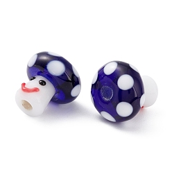 Blue Handmade Lampwork Beads, Smiling Face Mushroom Beads, Blue, 13x13mm, Hole: 3mm