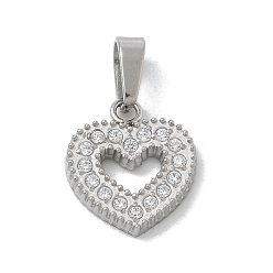 Сердце Ионное покрытие (ip) 304 подвески из нержавеющей стали с микропаве из кубического циркония, полировка амулетов, сердце, 11x10x1.8 мм, отверстие : 4x2.5 мм