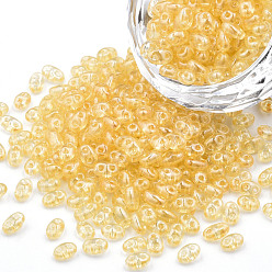 Pale Goldenrod Transparent Czech Glass Seed Beads, Colours Luster, 2-Hole, Oval, Pale Goldenrod, 5x3.5x2.5mm, Hole: 0.9mm, about 500g/bag