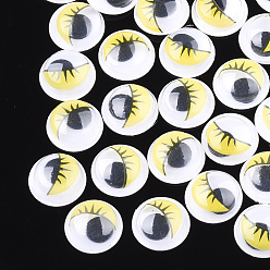 Yellow Colors Wiggle Googly Eyes Cabochons, With Eyelash Pattern, DIY Scrapbooking Crafts Toy Accessories, Yellow, 10x3mm