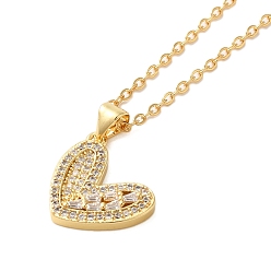 Настоящее золото 18K Женские латунные подвески в форме сердца с прозрачным кубическим цирконием, реальный 18 k позолоченный, 18.50 дюйм (47 см), Кулон : 13x17 мм