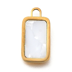 Золотой 304 подвески из нержавеющей стали, прямоугольник амулеты, с пластиковой имитацией оболочки, ионное покрытие (ip), золотые, 16x8x1.8 мм, отверстие : 2 мм