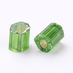 Green 11/0 Two Cut Glass Seed Beads, Hexagon, Silver Lined Round Hole, Green, Size: about 2.2mm in diameter, about 37500pcs/Pound