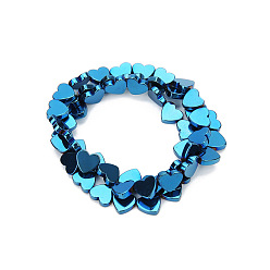со Синим Покрытием Гальванизированные синтетические немагнитные гематитовые бусины, сердце, с покрытием синим, 8 мм, около 40 шт / нитка