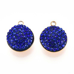 Синий Ионное покрытие (ip) 201 брелоки из нержавеющей стали, плоско-круглые, с полимерной глиной горный хрусталь, реальный 18 k позолоченный, синие, 13.5x11.5x5~6 мм, отверстие : 1.6 мм