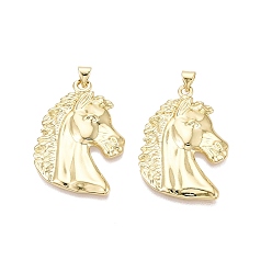 Настоящее золото 18K Латунные подвески, лошади прелести, реальный 18 k позолоченный, 36x25x3 мм, отверстие : 5x3 мм