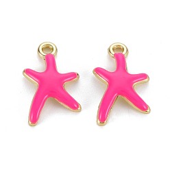 Темно-Розовый Стойки подвески обшивки сплава, с эмалью, без кадмия и без свинца, морская звезда, золотой свет, темно-розовыми, 17x11.5x3 мм, отверстие : 1.8 мм
