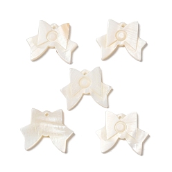 Freshwater Shell Natural Freshwater Shell Pendants, Bowknot Charms, 22.5~23x27.5~28x2~3mm, Hole: 1.6mm