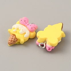Желтый Непрозрачные подвески смолы, с платиновыми тоновыми железными петлями, имитация еды, очарование мороженого, желтые, 21x14x6.5 мм, отверстие : 2 мм